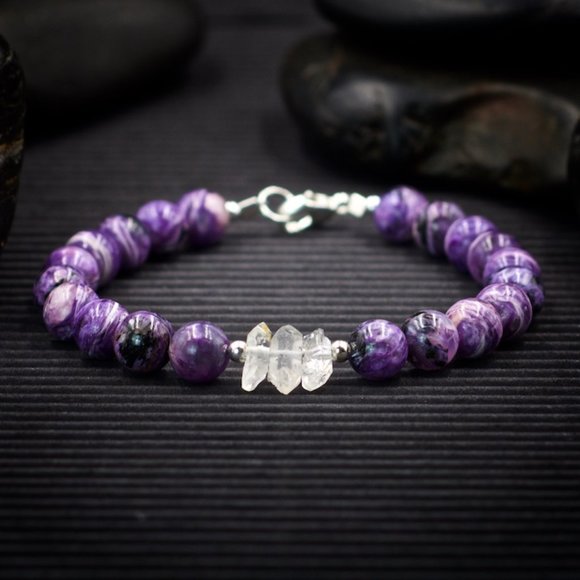 Charoite and Herkimer Diamond Bracelet - Handmade to Order - Picture 1 of 2